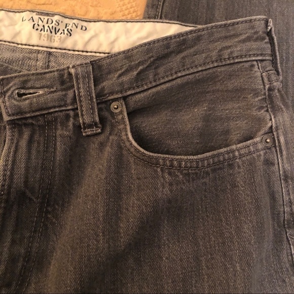 Lands' End Canvas Jeans Men's Grey Slim Fit  W 34  L 32 1963 Distressed Denim - Picture 7 of 15